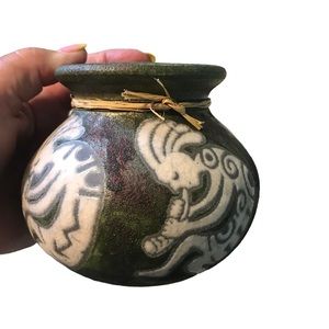 Iridescent Jeremy Diller Raku Tribal Pattern Handmade Decretive Pottery